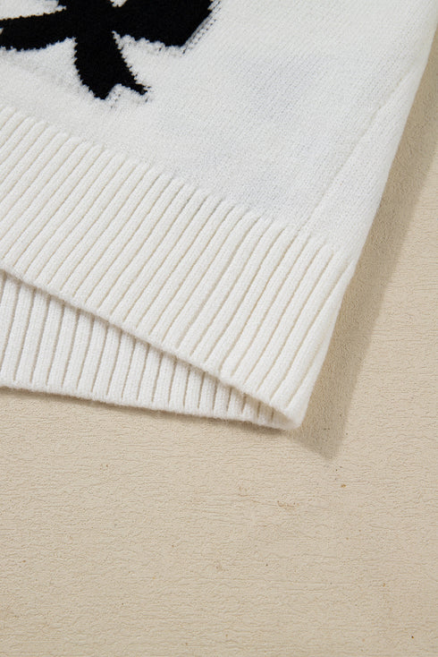 Ribbon Tie Front Bow Jacquard Knit Cardigan